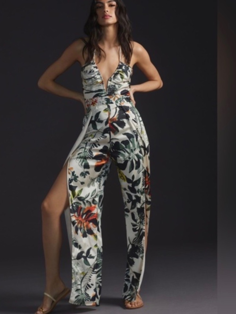 NWT Anthropologie Katie May Never Cross Jumpsuit in Neutral Tropical Print Small